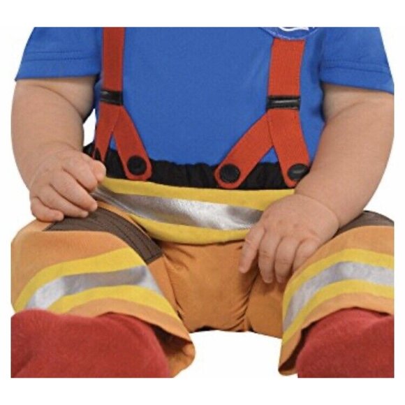First Fireman Costume Dept Chief Firefighter Halloween Baby Infant Jumpsuit Hat - Picture 5 of 9